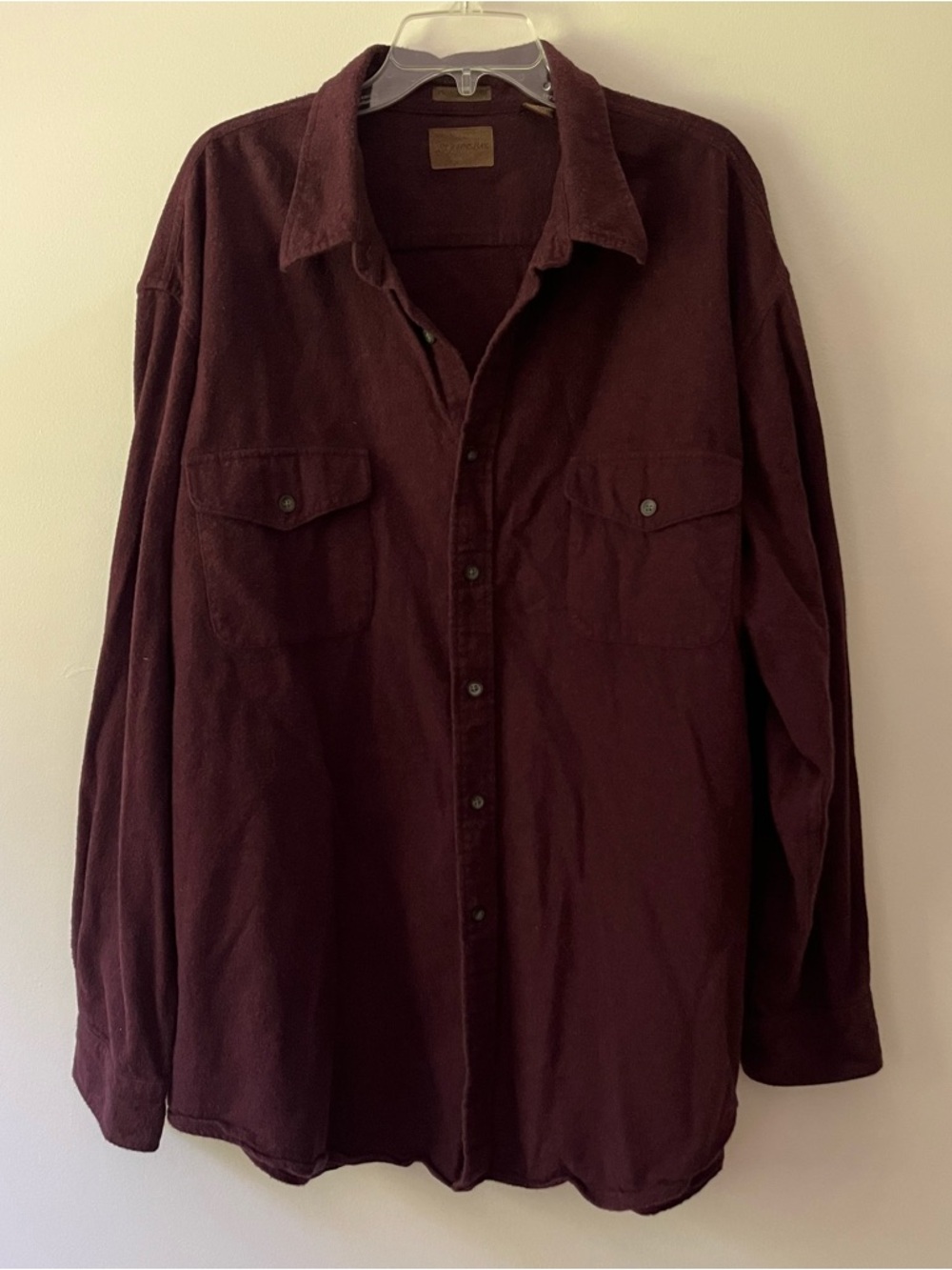 Men's Heavy Flannel Long Sleeve Shirt 2XL Burgundy Shacket Shirt Jacket